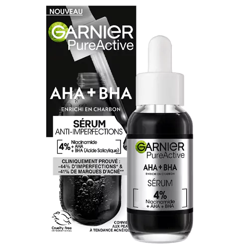 سرم صورت زغالی گارنیر Garnier مدل AHA+BHA حجم 30 میل