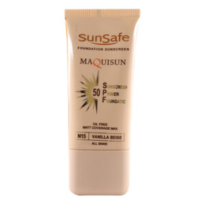 کرم ضد آفتاب فاقد چربی کرم پودری و پرایمری SPF50 بژ طلایی NC15 سان سیف Sun Safe Oil Free Primer Sunscreen