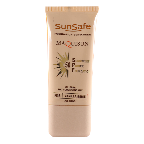 کرم ضد آفتاب فاقد چربی کرم پودری و پرایمری SPF50 بژ طلایی NC15 سان سیف Sun Safe Oil Free Primer Sunscreen